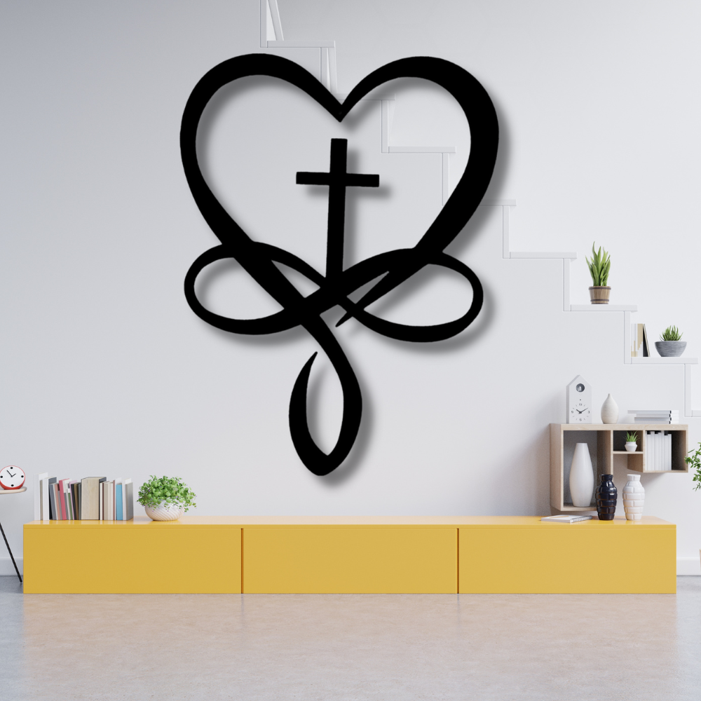 Love Infinity Cross Metal  Sign, Valentines Day Metal Art Gift For Romantic Wife, Metal Art Decor For Newlyweds, Housewarming Gift For New Couple