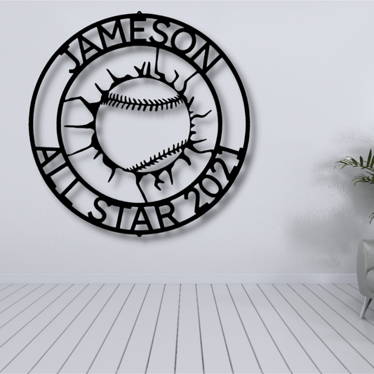 Custom Baseball Wall Art, Baseball Metal Sign, Christmas Gift For Him, Personalized Wall Decor, Home Run Monogram