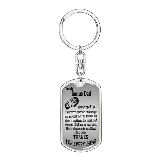 To My Bonus Dad Men’s Dog Tag Keychain Gift For Stepdad Father’s Day Gift, Stepped Up Dad Gift
