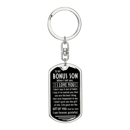 Bonus Son Keychain, Stepson Gift, Gift for Bonus Son from Stepdad or Stepmom, Bonus Son Birthday Gift, Christmas Gift