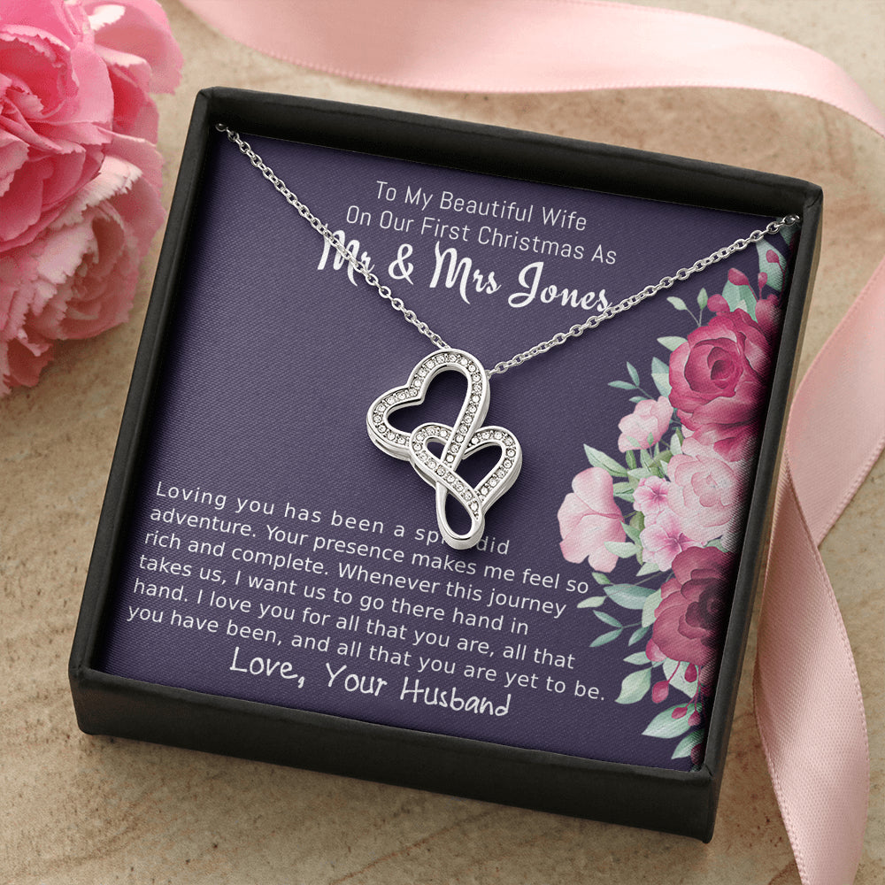 Personalized To My Wife Double Hearts Necklace Gift, On Our First Christmas Gift for Wife, Jewelry Gift For Wife From Husband, To My Soulmate Gift
