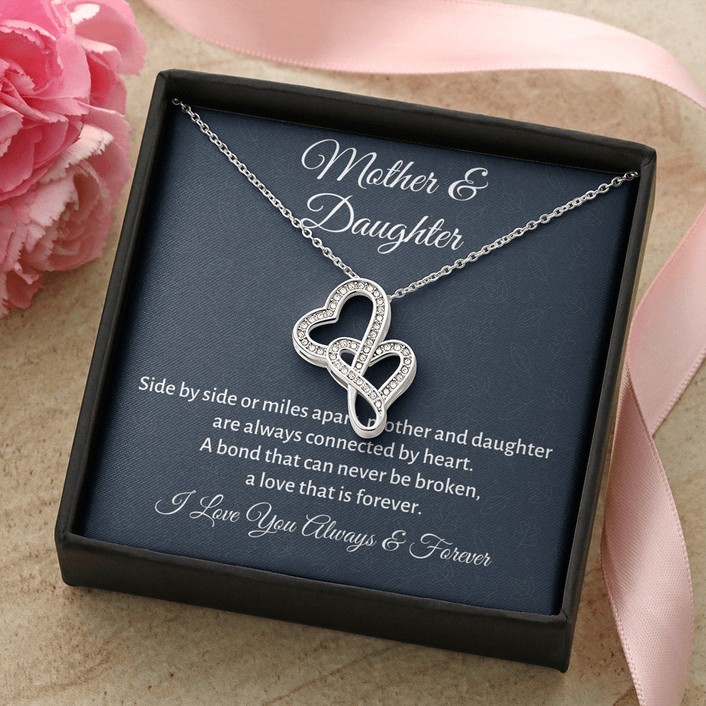 Mother & Daughter Double Hearts Necklace Gift, Mom Birthday or Christmas Present from Daughter, Parent Appreciation Gift