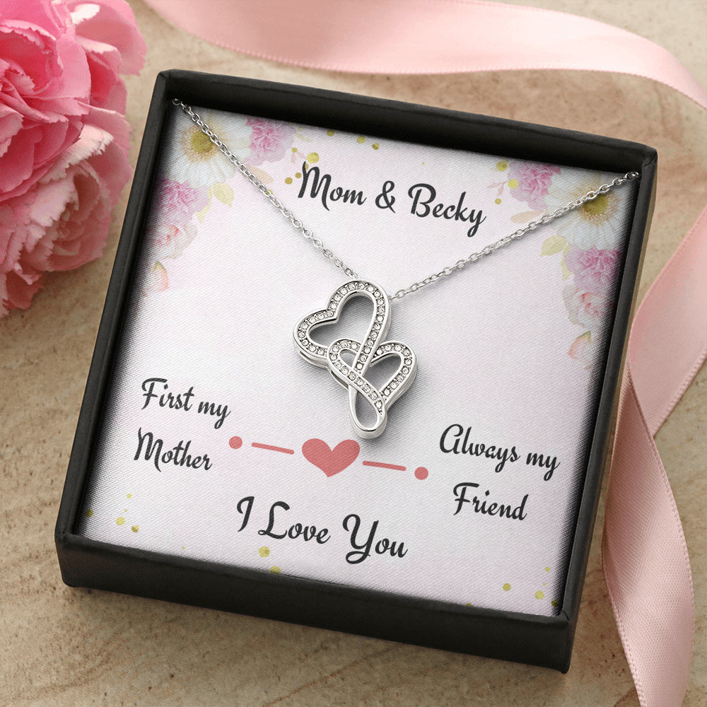 Gift for Mom, First My Mom Always My Friend, Double Herts Necklace, Personalized Gift for Mom, Birthday Gift or Christmas Gift For Mom