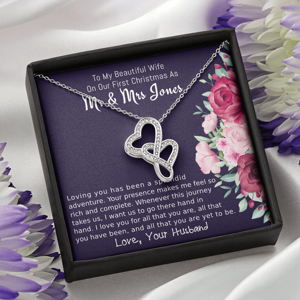 Personalized To My Wife Double Hearts Necklace Gift, On Our First Christmas Gift for Wife, Jewelry Gift For Wife From Husband, To My Soulmate Gift