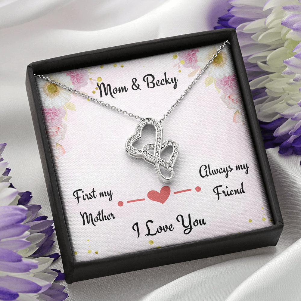 Gift for Mom, First My Mom Always My Friend, Double Herts Necklace, Personalized Gift for Mom, Birthday Gift or Christmas Gift For Mom