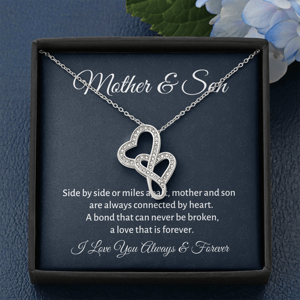 Mother & Son Double Hearts Necklace Gift, Mom Birthday Gift or Christmas Present from Son, To Parents Appreciation Gift