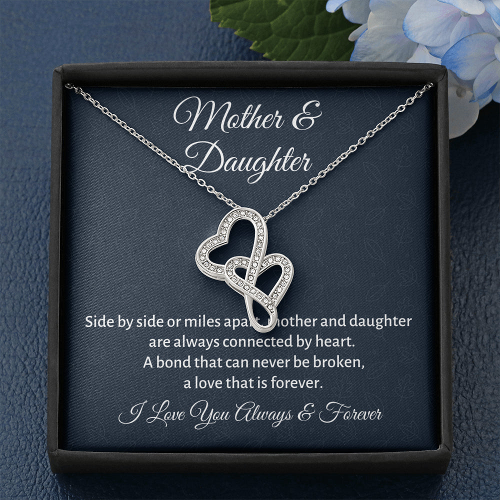 Mother & Daughter Double Hearts Necklace Gift, Mom Birthday or Christmas Present from Daughter, Parent Appreciation Gift