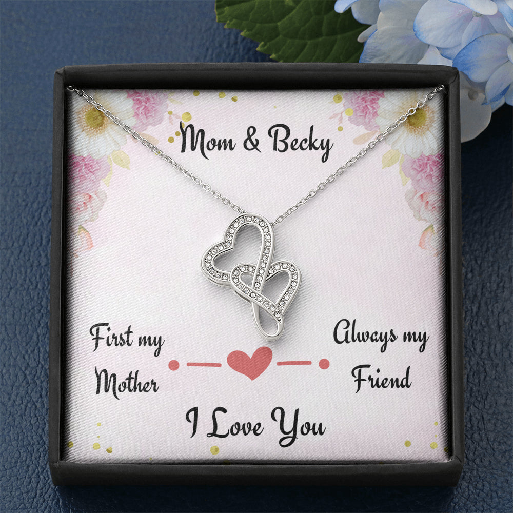 Gift for Mom, First My Mom Always My Friend, Double Herts Necklace, Personalized Gift for Mom, Birthday Gift or Christmas Gift For Mom