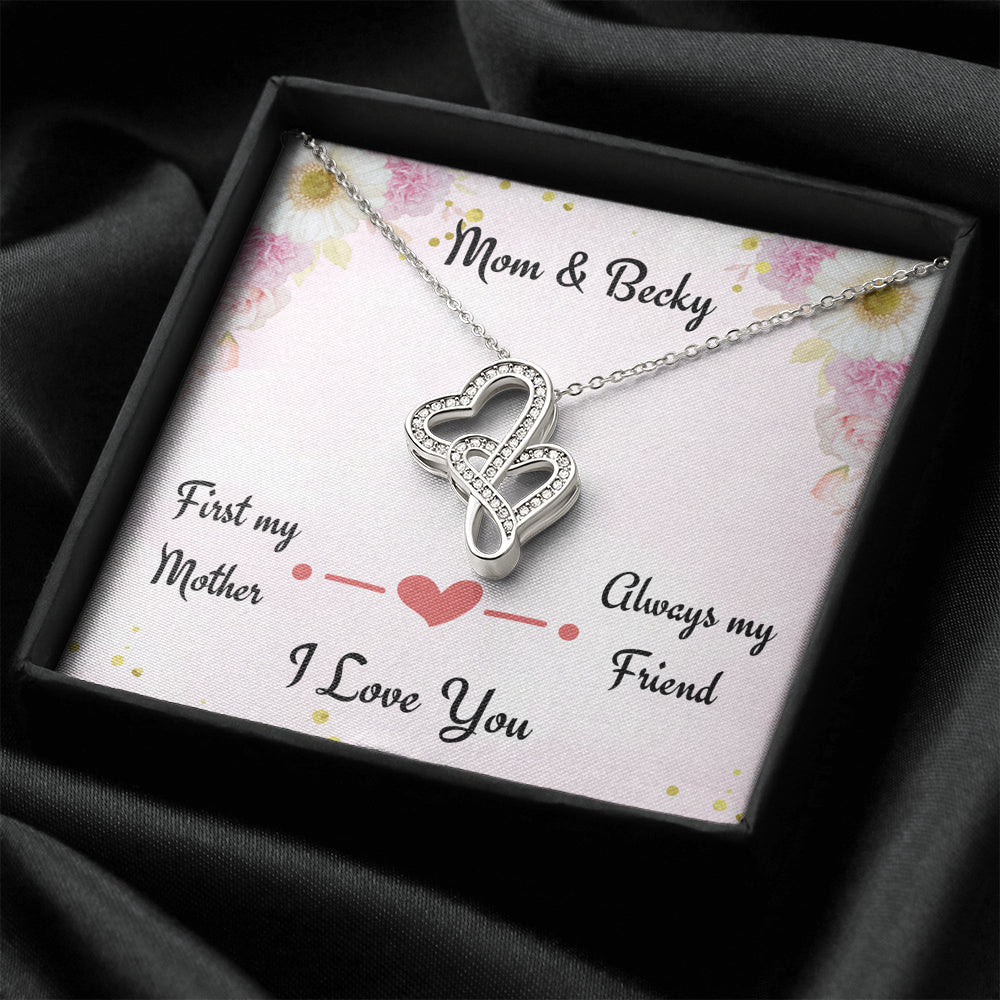 Gift for Mom, First My Mom Always My Friend, Double Herts Necklace, Personalized Gift for Mom, Birthday Gift or Christmas Gift For Mom
