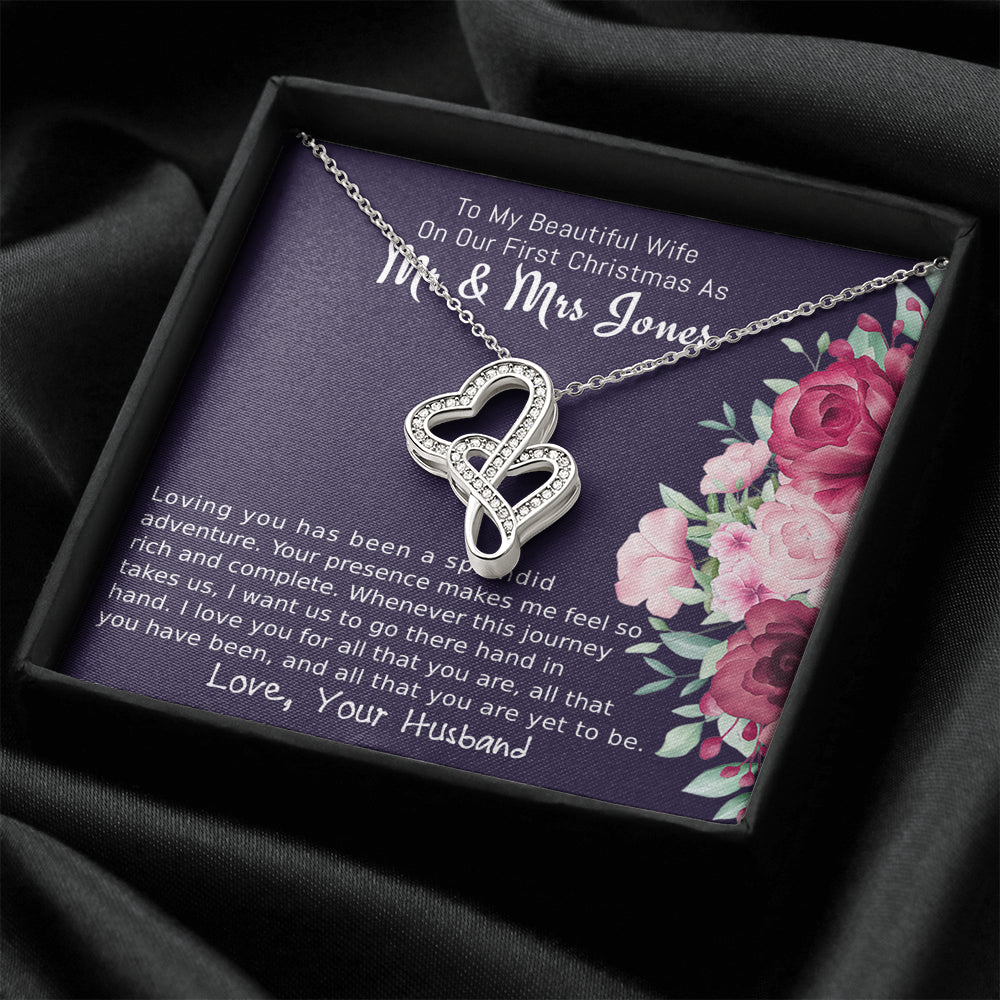 Personalized To My Wife Double Hearts Necklace Gift, On Our First Christmas Gift for Wife, Jewelry Gift For Wife From Husband, To My Soulmate Gift