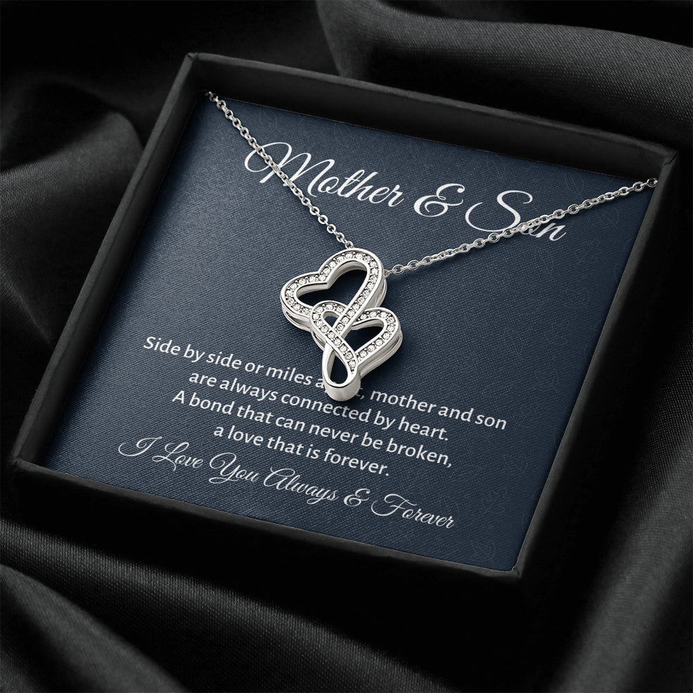 Mother & Son Double Hearts Necklace Gift, Mom Birthday Gift or Christmas Present from Son, To Parents Appreciation Gift