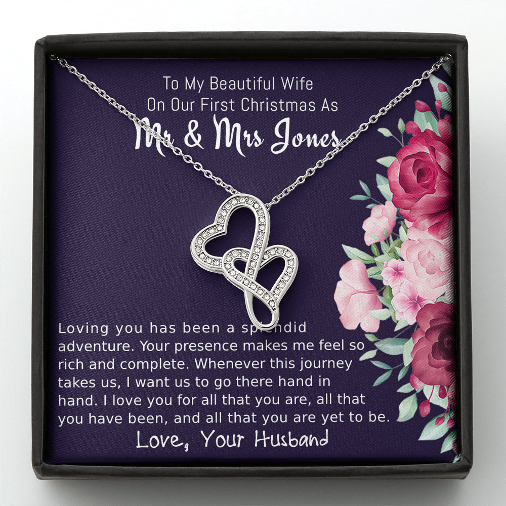 Personalized To My Wife Double Hearts Necklace Gift, On Our First Christmas Gift for Wife, Jewelry Gift For Wife From Husband, To My Soulmate Gift