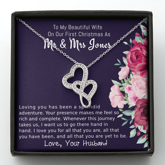 Personalized To My Wife Double Hearts Necklace Gift, On Our First Christmas Gift for Wife, Jewelry Gift For Wife From Husband, To My Soulmate Gift