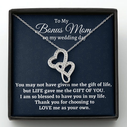 Stepmother Wedding Gift from Bride, Double Hearts Necklace, Bonus Mom Gift, To Stepmom of the Bride Gift, Wedding Jewelry for Stepmom
