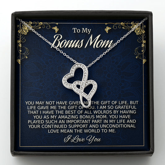 Gift For Bonus Mom, Double Hearts Necklace For Mother In Law, Stepmom Gift, Christmas Gift, Birthday Gift From Stepdaughter or Stepson