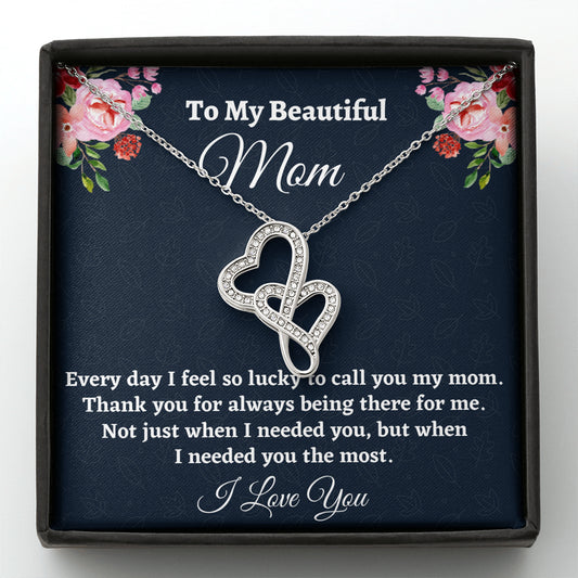 Gift for Mom, Birthday Gift for Mom, Double Hearts Necklace, Present From Daughter to Mother Christmas Gift From Son