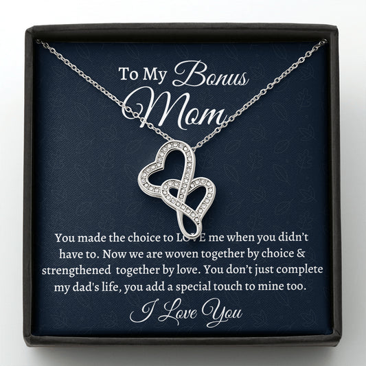Stepmom  Necklace Gift, Gift For Bonus Mom, Double Hearts Necklace, Birthday Gift For Stepmom From Stepdaughter Gift From Stepson