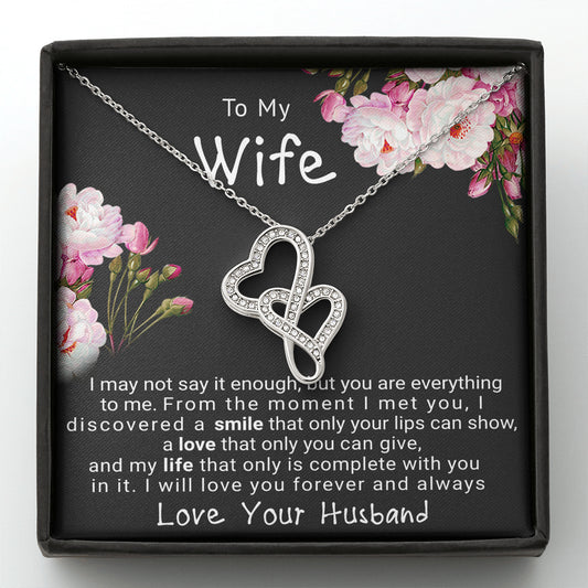 Gift for Wife Double Hearts Necklace, Christmas Gift for Wife, On her Birthday Gift, Jewelry Gift For Wife From Husband