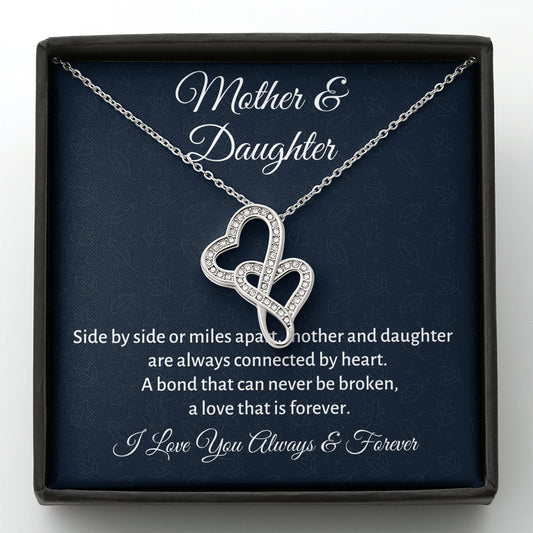 Mother & Daughter Double Hearts Necklace Gift, Mom Birthday or Christmas Present from Daughter, Parent Appreciation Gift