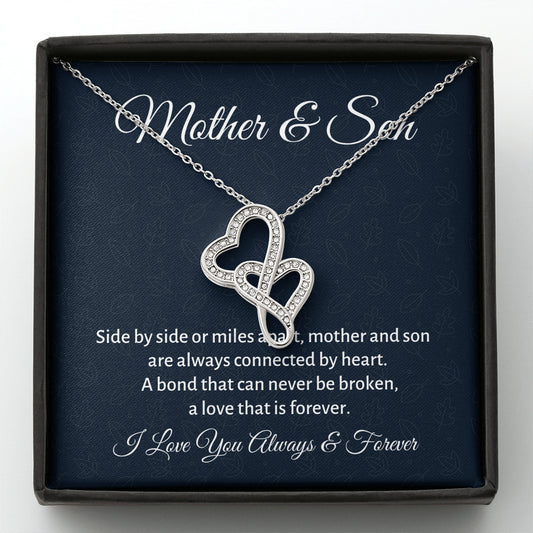 Mother & Son Double Hearts Necklace Gift, Mom Birthday Gift or Christmas Present from Son, To Parents Appreciation Gift