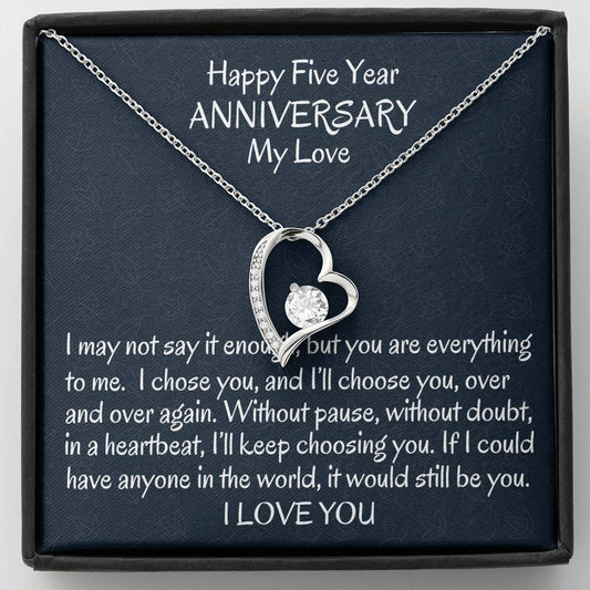 Fifth Wedding Anniversary Love Necklace Wife Gift, Fifth Year Anniversary Gift For Her Anniversary
