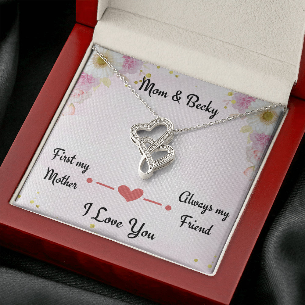 Gift for Mom, First My Mom Always My Friend, Double Herts Necklace, Personalized Gift for Mom, Birthday Gift or Christmas Gift For Mom