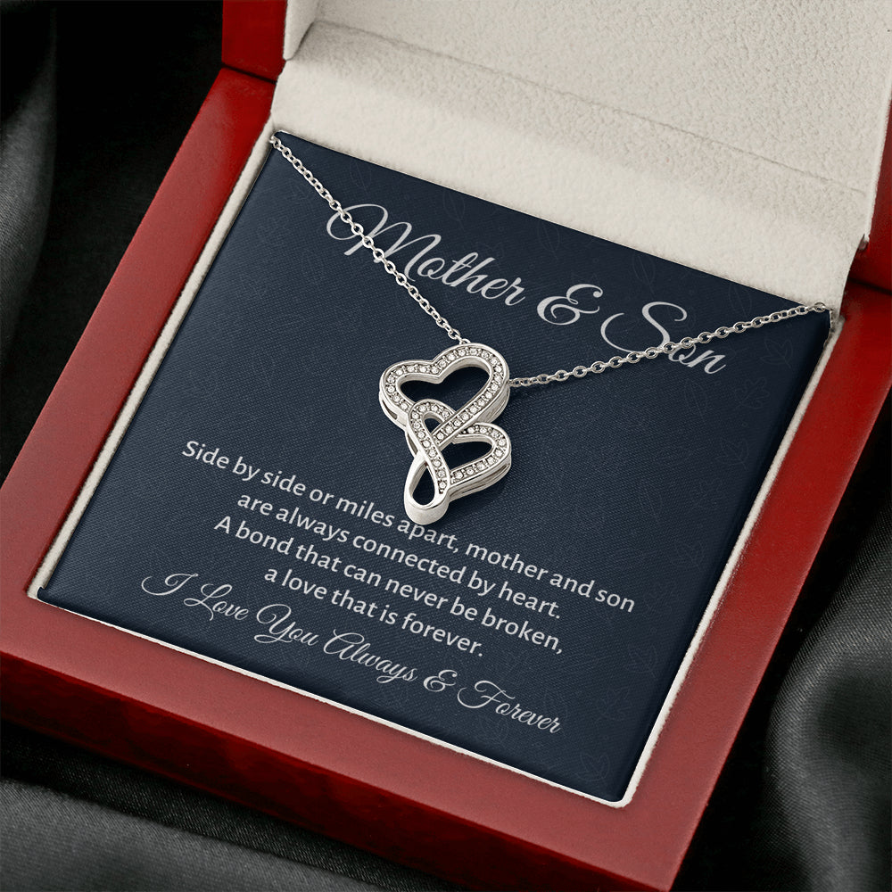 Mother & Son Double Hearts Necklace Gift, Mom Birthday Gift or Christmas Present from Son, To Parents Appreciation Gift