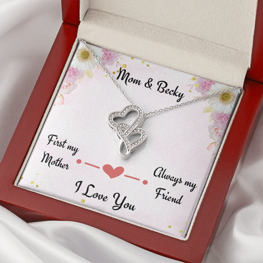 Gift for Mom, First My Mom Always My Friend, Double Herts Necklace, Personalized Gift for Mom, Birthday Gift or Christmas Gift For Mom