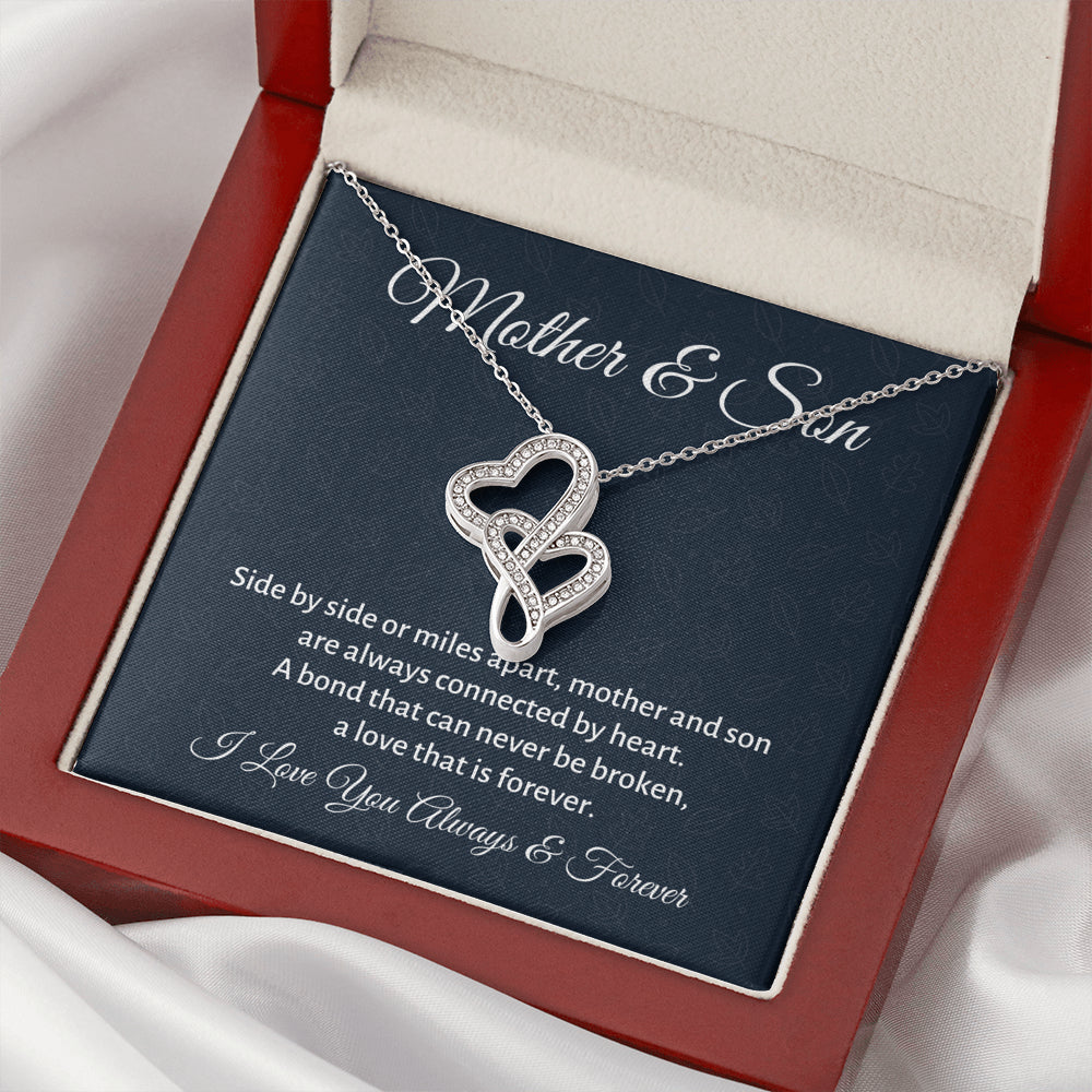 Mother & Son Double Hearts Necklace Gift, Mom Birthday Gift or Christmas Present from Son, To Parents Appreciation Gift
