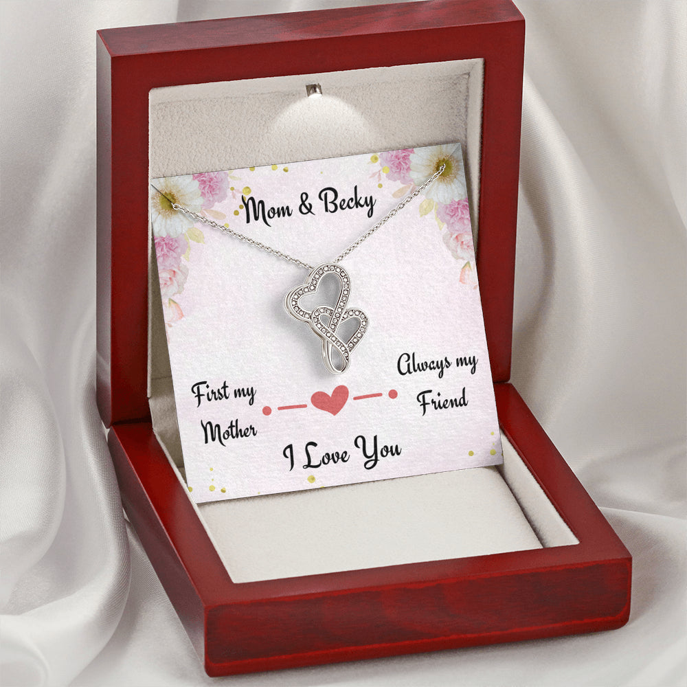 Gift for Mom, First My Mom Always My Friend, Double Herts Necklace, Personalized Gift for Mom, Birthday Gift or Christmas Gift For Mom