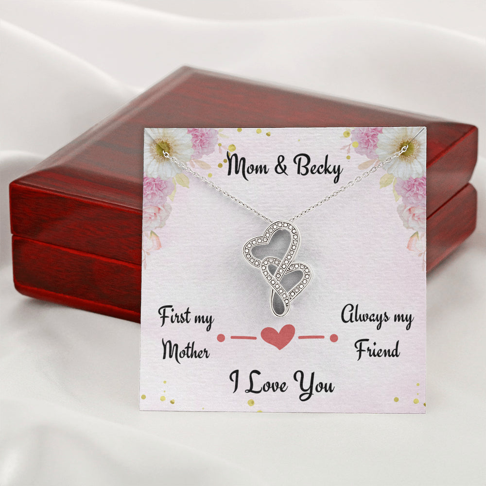 Gift for Mom, First My Mom Always My Friend, Double Herts Necklace, Personalized Gift for Mom, Birthday Gift or Christmas Gift For Mom