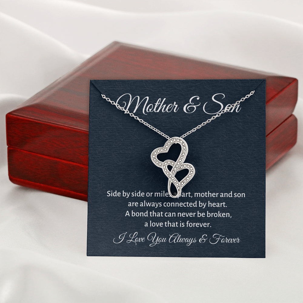 Mother & Son Double Hearts Necklace Gift, Mom Birthday Gift or Christmas Present from Son, To Parents Appreciation Gift