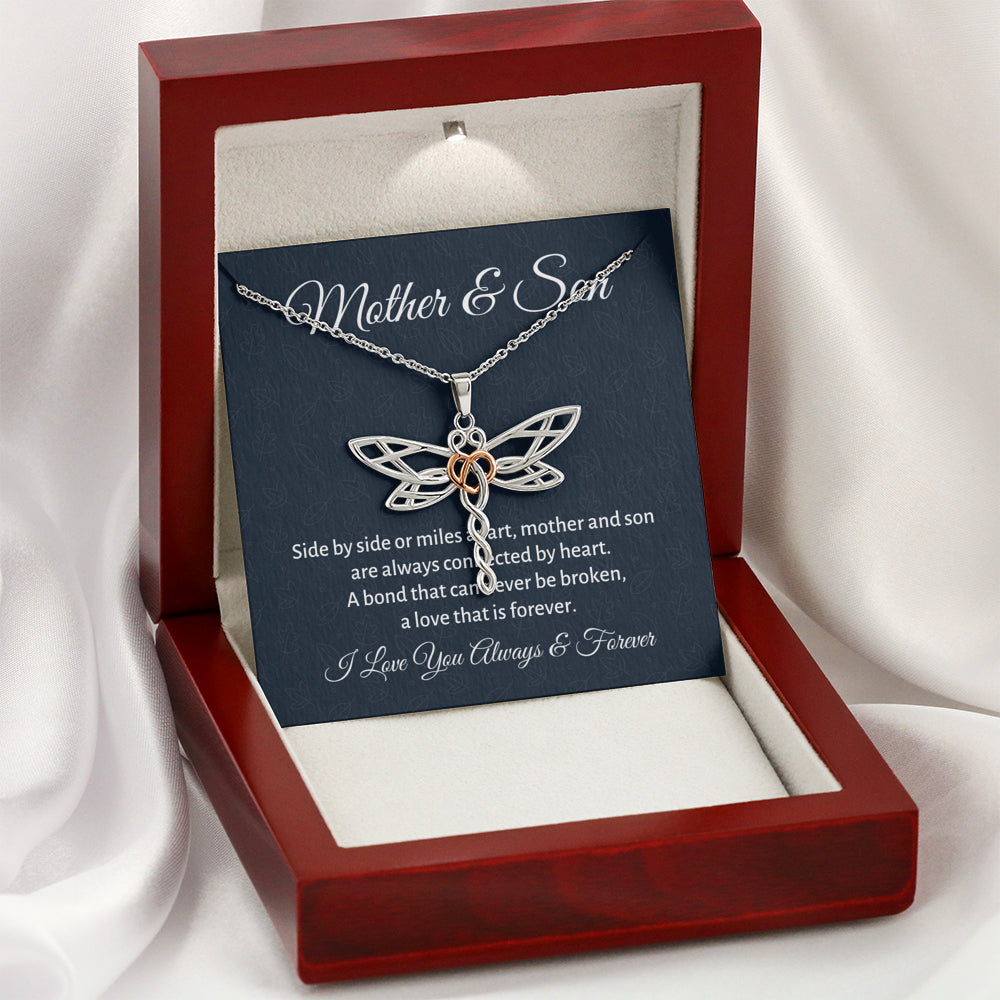 Mother & Son Dragonfly Necklace Gift, Mom Birthday Gift or Christmas Present from Son, To Parents Appreciation Gift