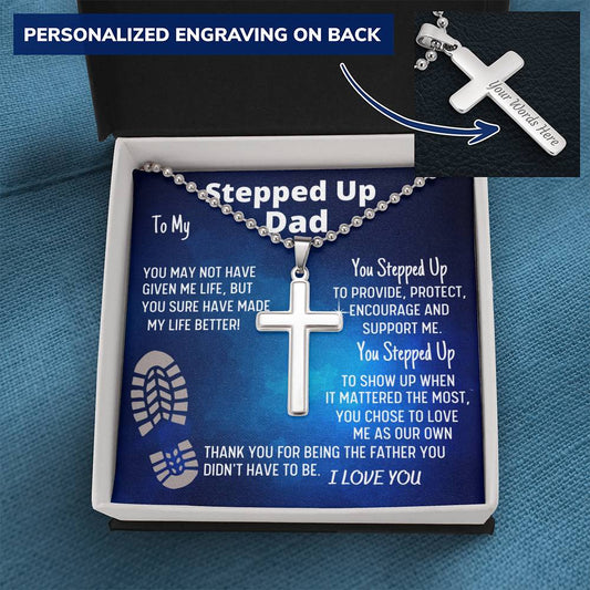 Bonus Dad Personalized Cross Necklace Gift For Stepdad Father’s Day Gift, Stepped Up Dad Gift