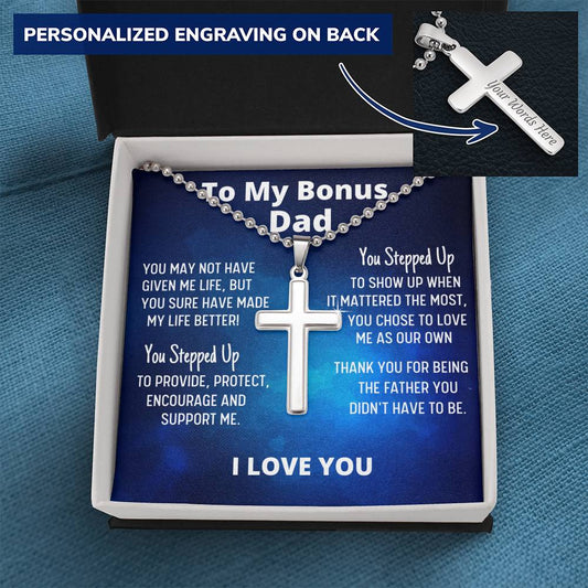 To My Bonus Dad - Cross Necklace