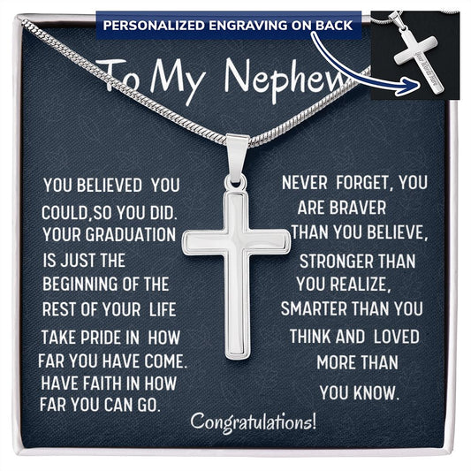 To My Nephew Custom Cross Necklace, Graduation Jewelry Gift For Him, Birthday Gift For Nephew, Meaningful Gift, Congratulations Necklace.