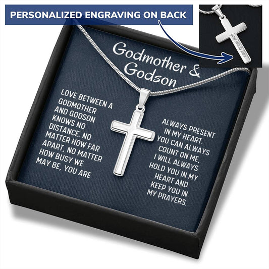 Godmother & Godson Gift Necklace, Personalized Cross Necklace Gift for Godmother, Confirmation, Graduation Birthday