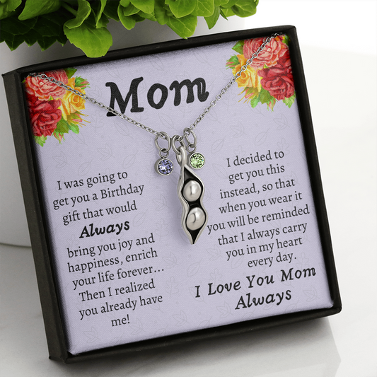 Funny Mom's Birthday Gift, Peas In a Pod Necklace, Personalized Birthstone Necklace, Mom Gift From Daughter, Mom Gift From Son