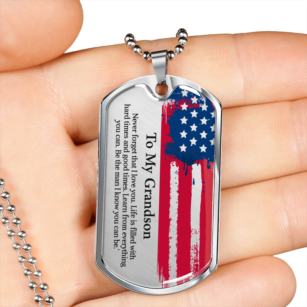 To My Grandson Dogtag Gift Necklace, Birthday Gift For Grandson, Christmas Gift From Grandmother, Gift From Grandpa To Grandson
