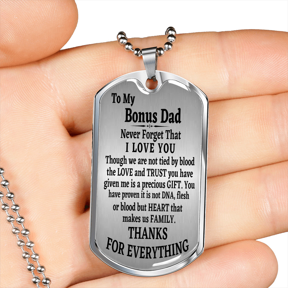 To My Bonus Dad Men’s Dog Tag Necklace Gift For Stepdad Birthday Gift, Stepped Up Dad