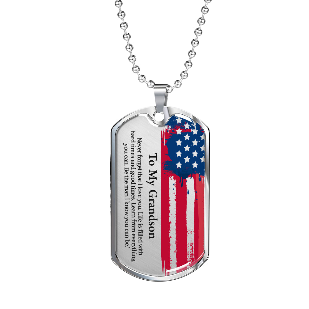 To My Grandson Dogtag Gift Necklace, Birthday Gift For Grandson, Christmas Gift From Grandmother, Gift From Grandpa To Grandson