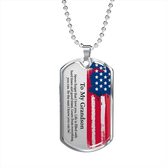 To My Grandson Dogtag Gift Necklace, Birthday Gift For Grandson, Christmas Gift From Grandmother, Gift From Grandpa To Grandson