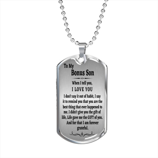 To My Bonus Son Military Chain Necklace, Stepson Gift, Bonus Son Birthday Gift, Gift for Bonus Son From Stepdad, Christmas Gift