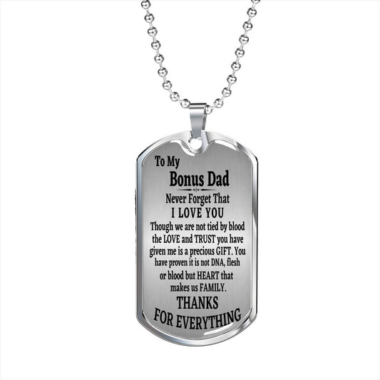 To My Bonus Dad Men’s Dog Tag Necklace Gift For Stepdad Birthday Gift, Stepped Up Dad
