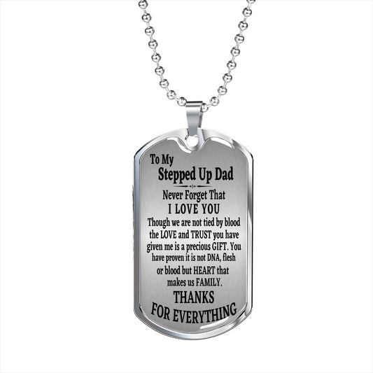 To My Stepped Up Bonus Dad Men’s Dog Tag Necklace Gift For Stepdad Birthday Gift, Stepped Up Dad