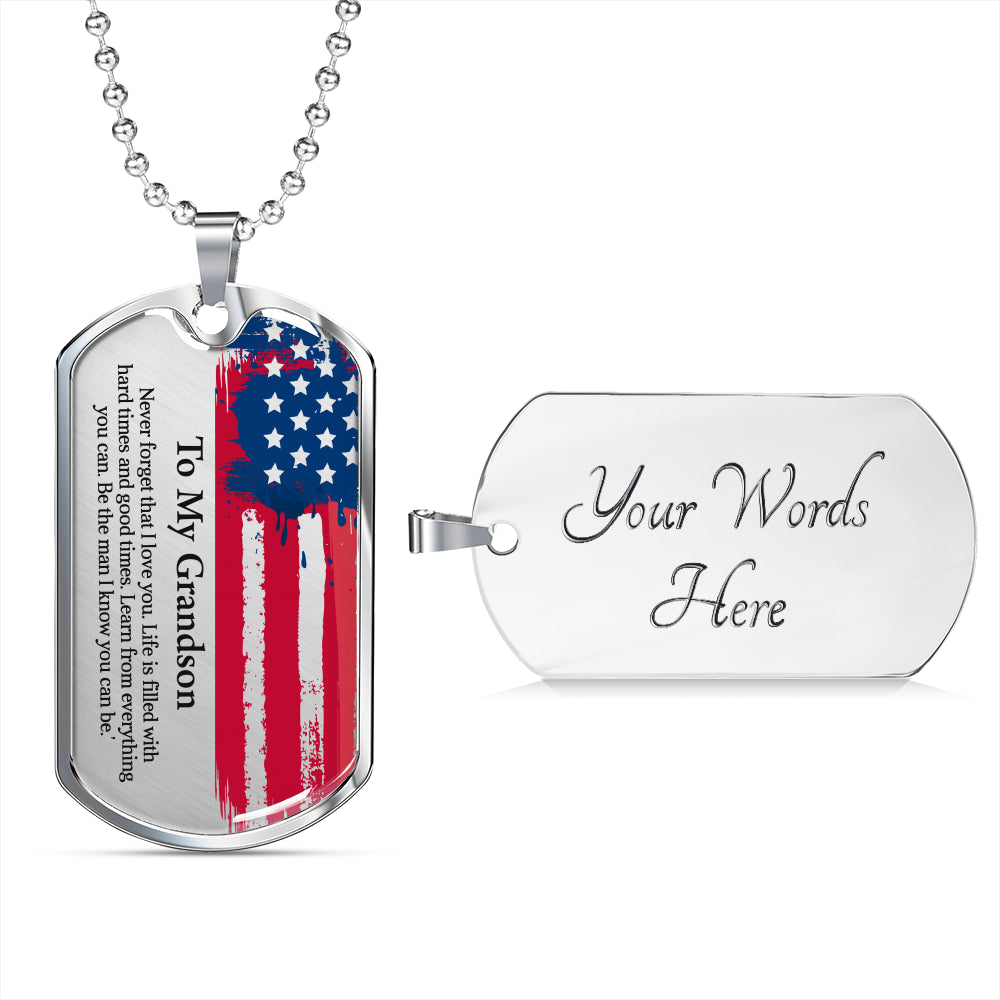 To My Grandson Dogtag Gift Necklace, Birthday Gift For Grandson, Christmas Gift From Grandmother, Gift From Grandpa To Grandson