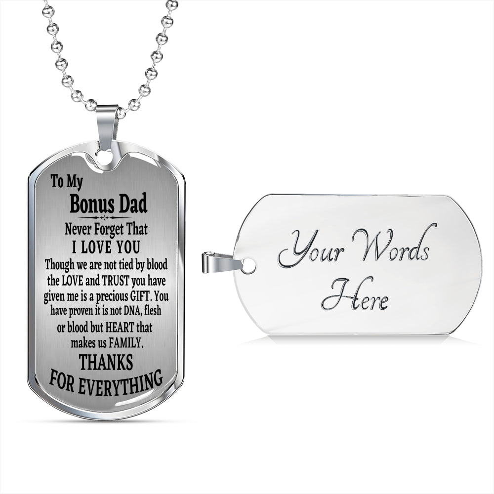 To My Bonus Dad Men’s Dog Tag Necklace Gift For Stepdad Birthday Gift, Stepped Up Dad
