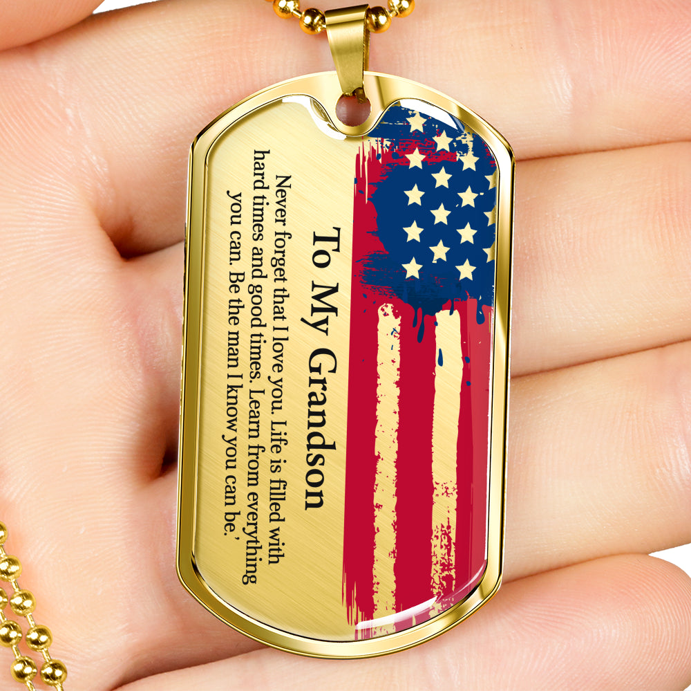 To My Grandson Dogtag Gift Necklace, Birthday Gift For Grandson, Christmas Gift From Grandmother, Gift From Grandpa To Grandson