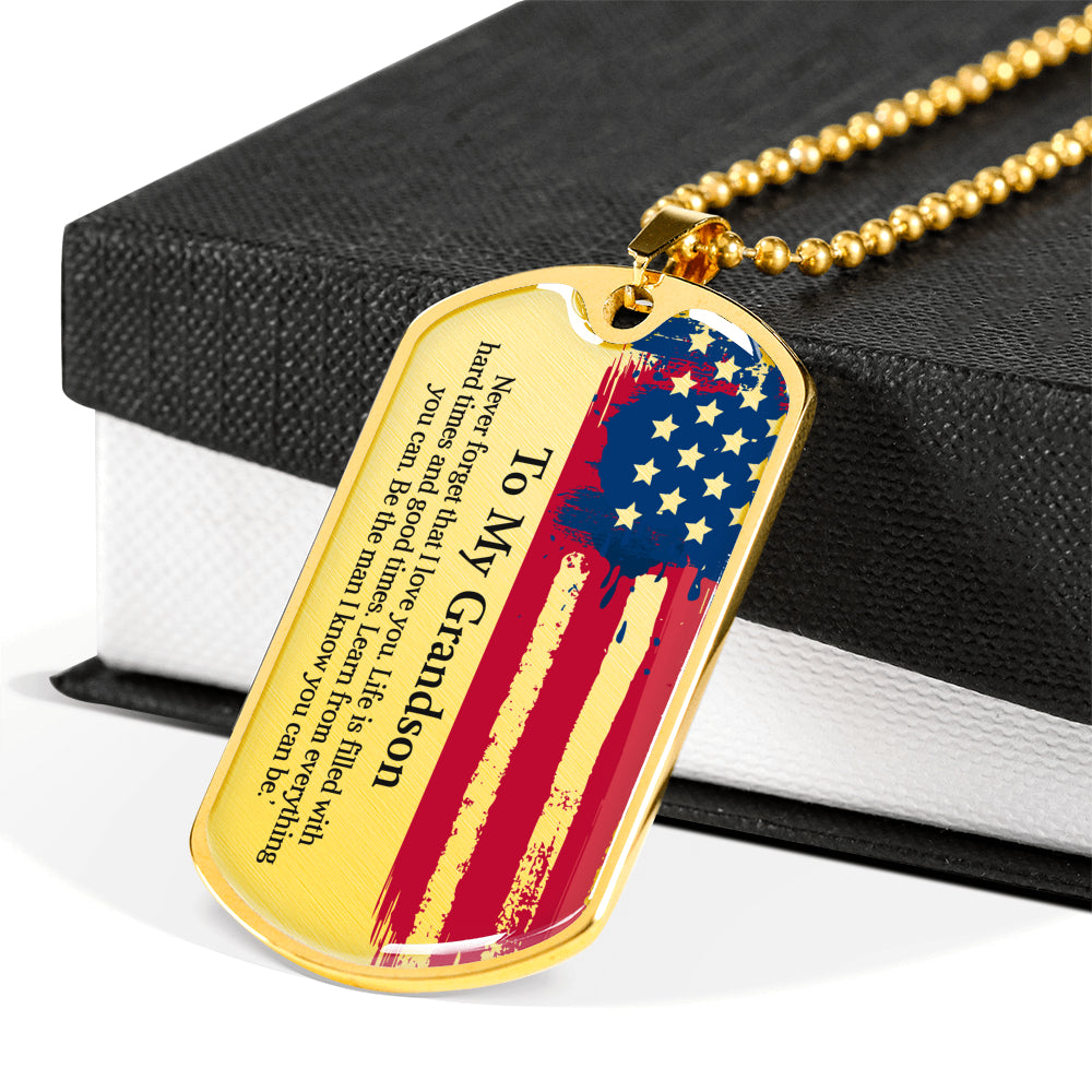 To My Grandson Dogtag Gift Necklace, Birthday Gift For Grandson, Christmas Gift From Grandmother, Gift From Grandpa To Grandson