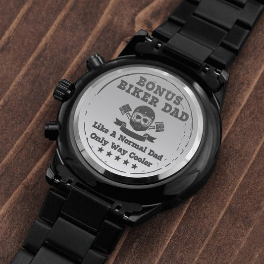 Bonus Biker Dad Men’s Watch Gift For Bonus Dad Father’s Day Gift, Birthday Gift For Biker Stepdad